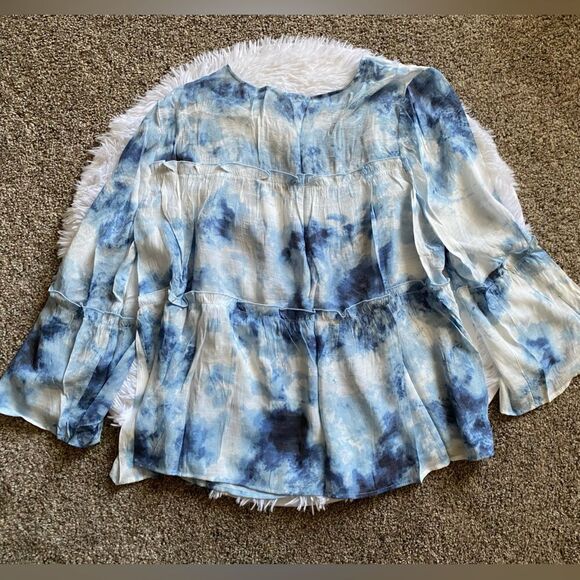New Directions Top New Flowy Lightweight Blue White Tie Dye Womens Plus Size 3X - Picture 2 of 6